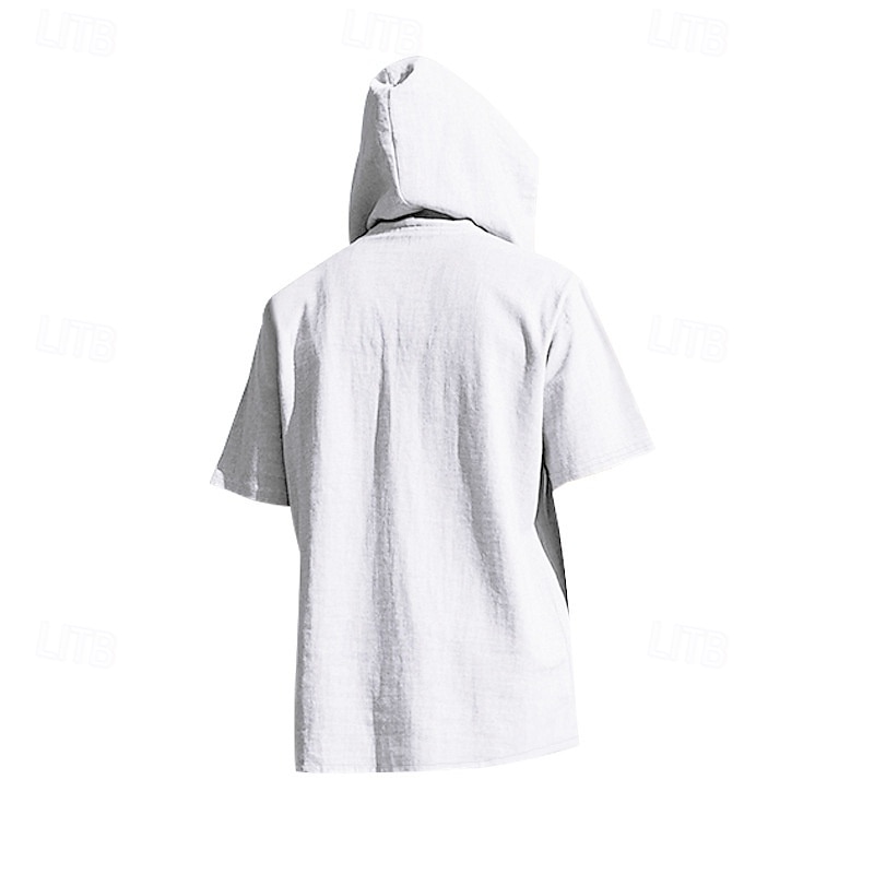 Herren Hemd Leinenhemd Popover-Hemd Freizeithemd Baumwollhemd Einfach Urlaub Straße Schwarz Weiß Gelb Marineblau Kurzarm Mit Kapuze Sommer Bekleidung Button-Down 2025 - $23.99 –P4