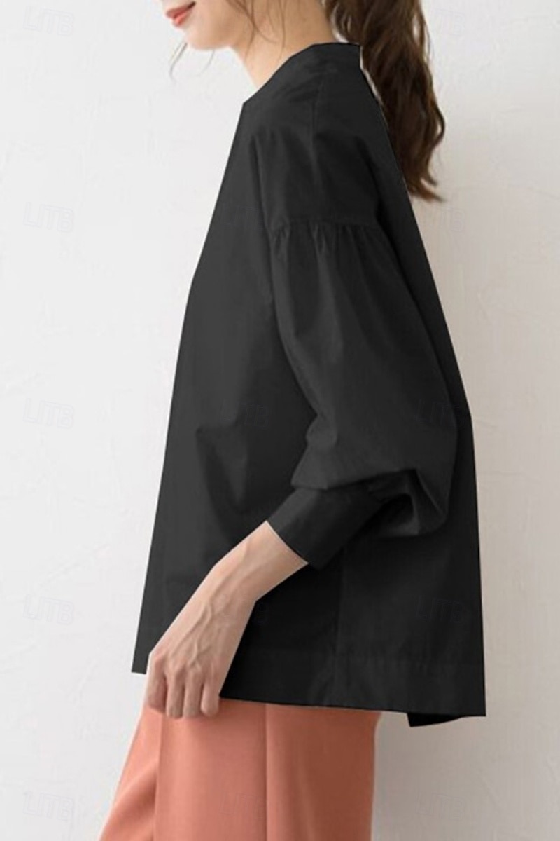 Damen Bluse Einfach Basic Lässig Langarm V Ausschnitt Normale Oberteile Täglich Ferien Schwarz Sommer 2025 - $27.99 –P3
