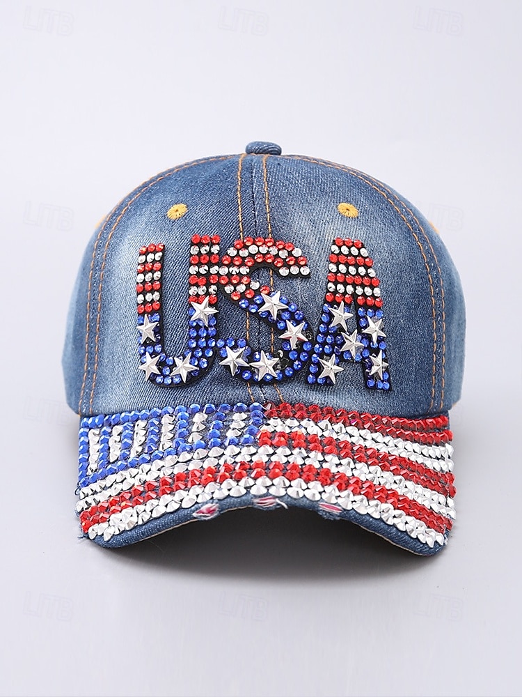 ציון landmark 250 של ארצות הברית - כובע בייסבול דמוי יהלומים – כובע לאומי נוצץ בדגל אמריקאי לנשים וגברים אביזר לבוש מתכוונן ל-4 ביולי 2026 - $18.99 –P4