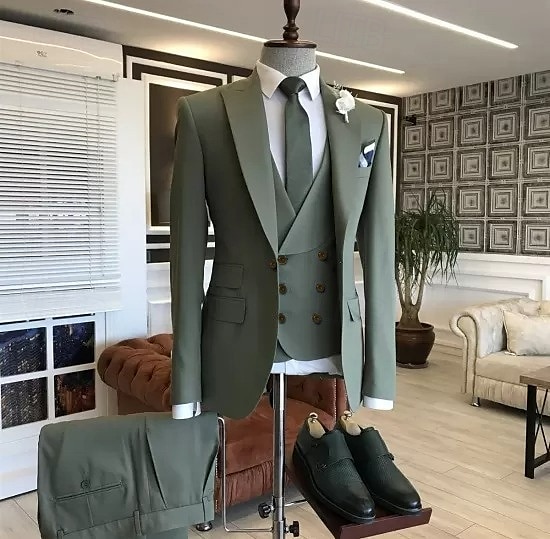 Costumes de mariage pour hommes bleu marine vert armée formels été unis ajustement sur mesure 3 pièces à simple boutonnage de 2025 ? €118.99 –P1