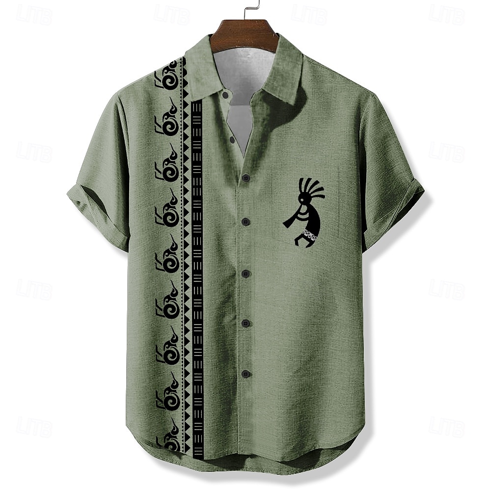 Herren Geometrisch Ethnisch Kokopelli Hemd Freizeithemd Knopfhemd Kurzarm Vintage-Retro Urlaub Ferien Streetwear Sommer Umlegekragen 3D-Druck Eine Tasche vorne Leinenähnliches Hemd Blau 2# Armeegrün 2025 - $23.99 –P6