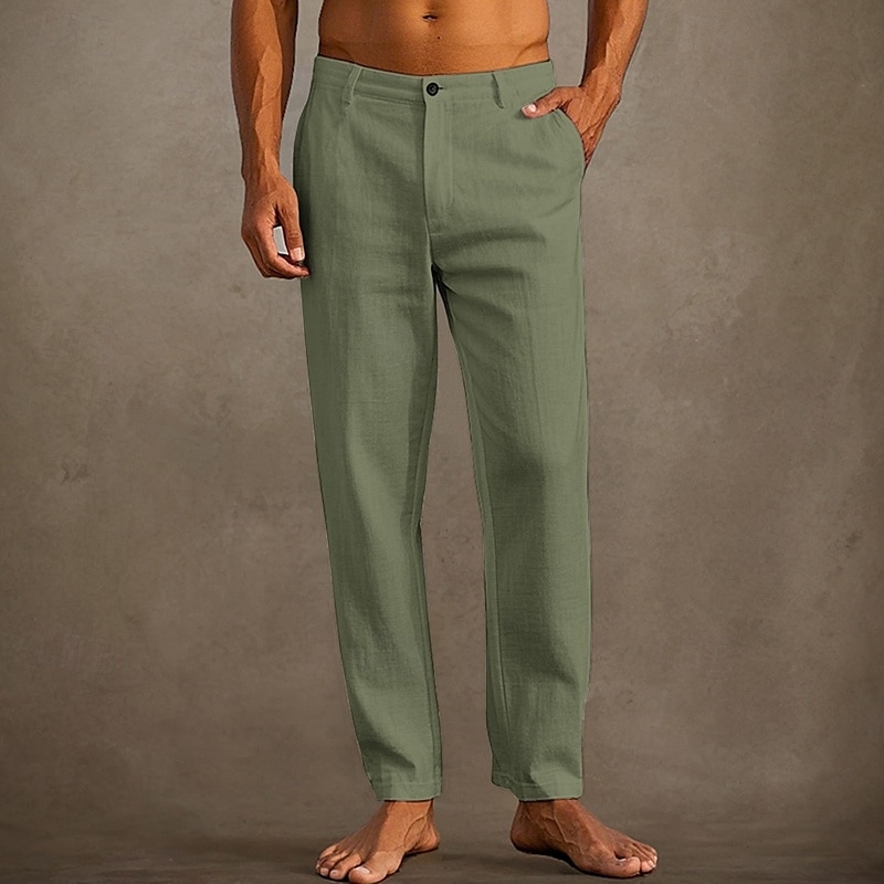 Men's Linen Pants Trousers Summer Pants Beach Pants Pocket Plain Comfort Breathable Vacation Daily Holiday Hawaiian Boho Black White 2025 - $20.99 –P6