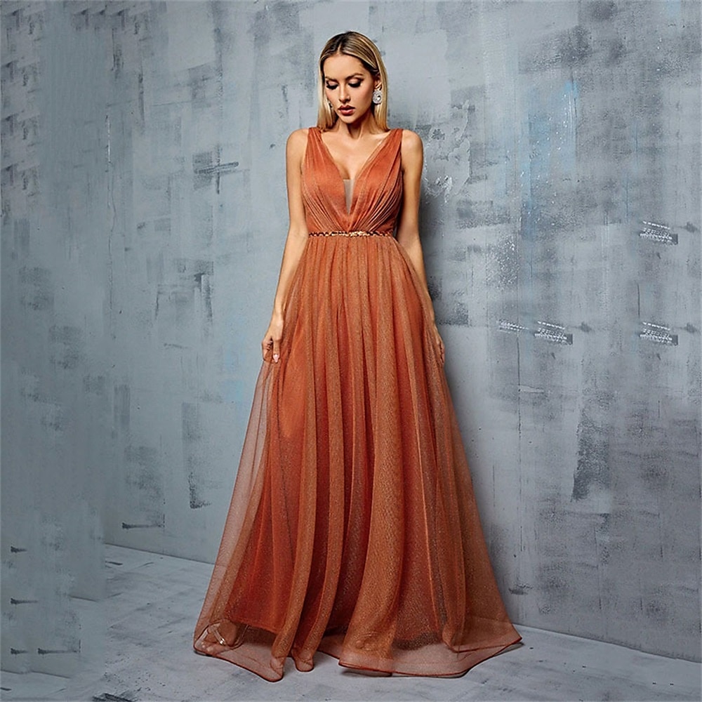 Vestidos de Quinceanera em A Vestido Elegante Apresentação Casamento Comprimento de Chão Sem Mangas Decote em V Chiffon com Pregas de 2025 por $89.99 –P5