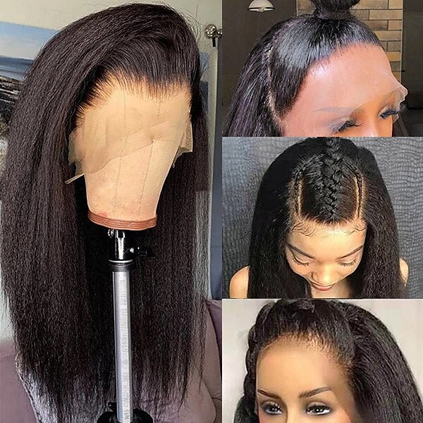peruca de cabelo humano renda cabelo 13x4 peruca de renda frontal yaki peruca reta com cabelo de bebê para mulheres negras peruca de renda de cabelo humano longo de 2025 por $199.99 –P4