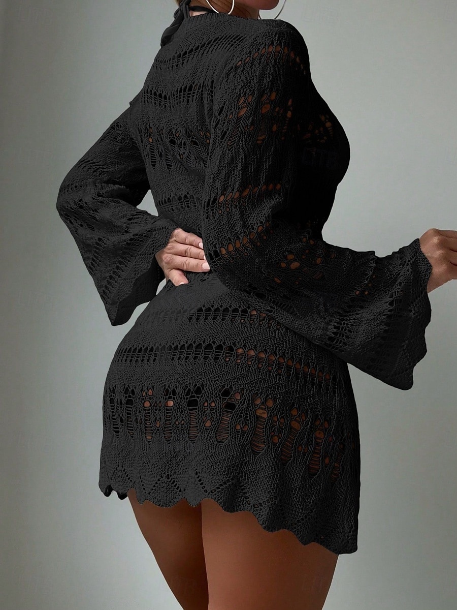 Damen Badeanzüge Cover-Up Badekleid Badeanzug Cut-Out Urlaub Strandmode Einfarbig Rundhals Langarm Badeanzüge 2025 - $29.99 –P9
