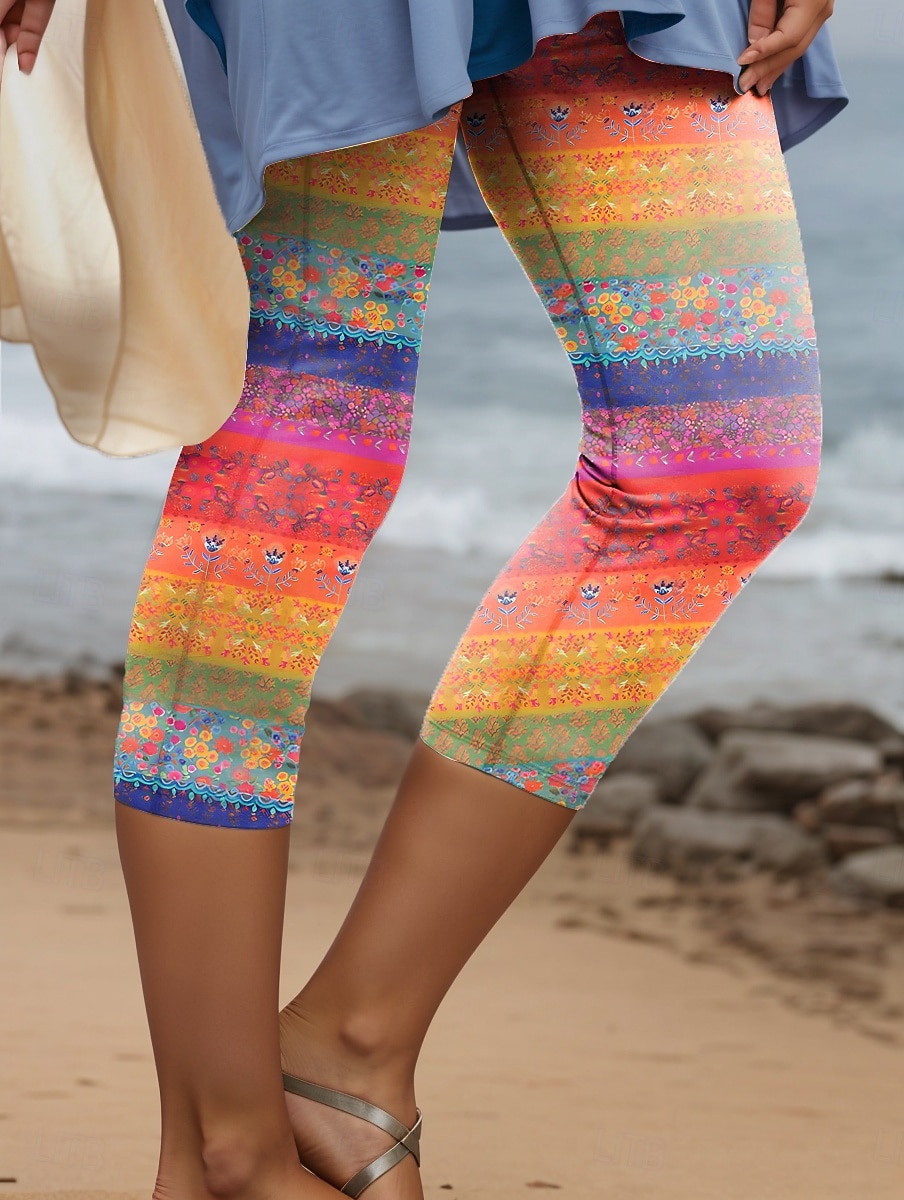 Leggings Capri pour femmes haute élasticité mode vintage vacances longueur mollet taille haute impression graphique florale thermique chaud respirant doux extensible formel extérieur vacances de 2025 ? $18.99 –P3