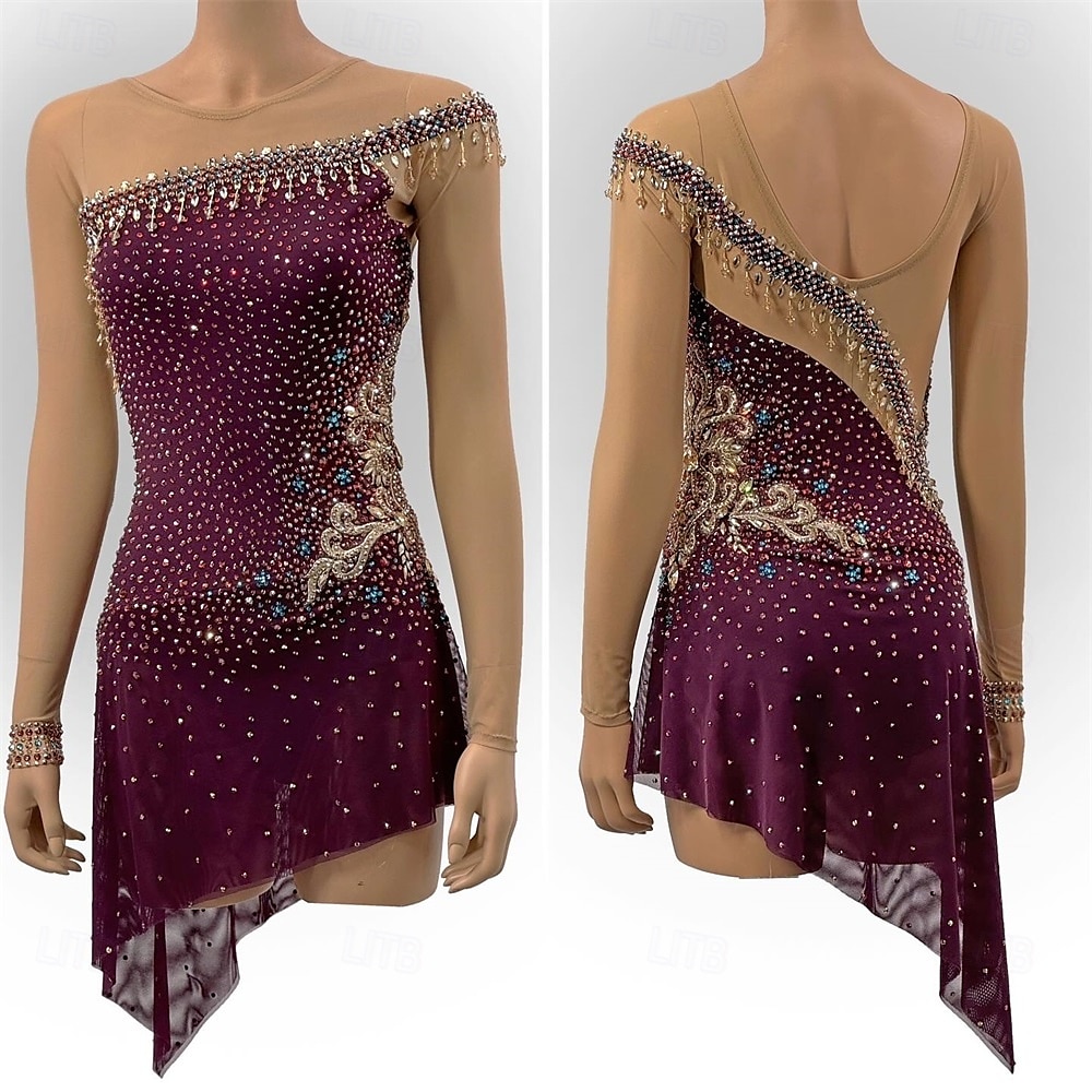 Abito da pattinaggio artistico Per donna Ragazze Pattinaggio sul ghiaccio Vestito Borgogna Patchwork Schiena aperta Rete Alta elasticità Allenamento Competizione Vestiti da pattinaggio sul ghiaccio del 2025 a $208.89 –P1