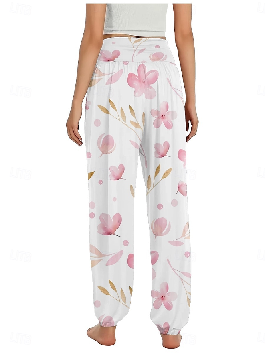Dame Lin-inspirerte bukser Bred Bukseben Bukser Etnisk stil Fritid Bohem Full lengde Høy Midje Blomstret Blad Tropisk Lomme Elastisk midje Printer Pusteevne Myk Mikroelastisk utendørs Yoga- og 2025 - $20.99 –P16