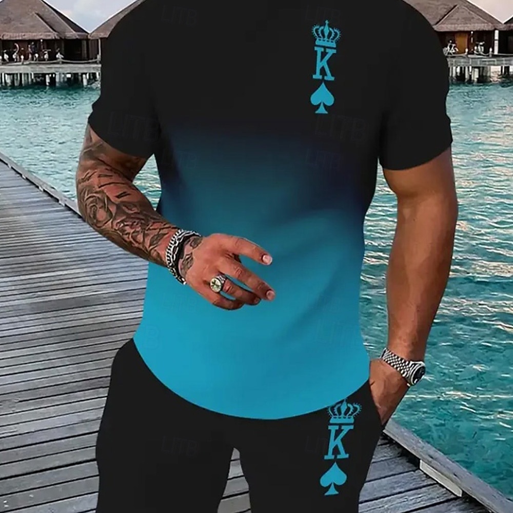 Men's Graphic 2pcs Tees sets Short Sleeve Short Pants Crew Neck Athleisure Sport Casual Daily 3D Print Summer Robin's Egg Blue Black Red 2025 - $25.99 –P5