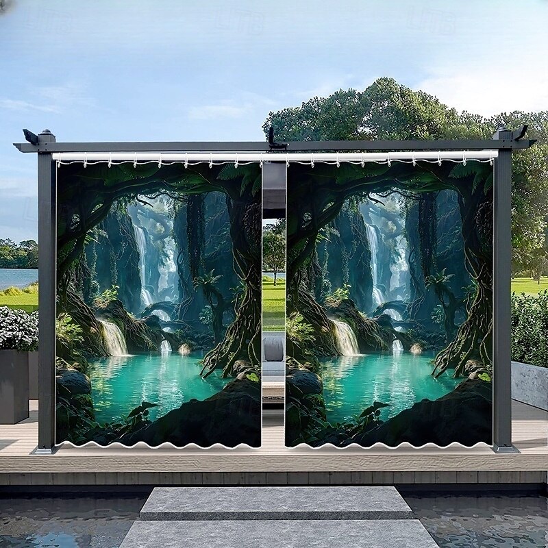 Vízálló Kültéri Függöny Magánélet Csúszó Terasz Függöny Drape Pergola Függöny Grommet 3D Tájkép Óceán Barlang A Pavilonhoz Erkélyhez Tornácra Bulira 1 Panel 2025 - $34.99 –P6