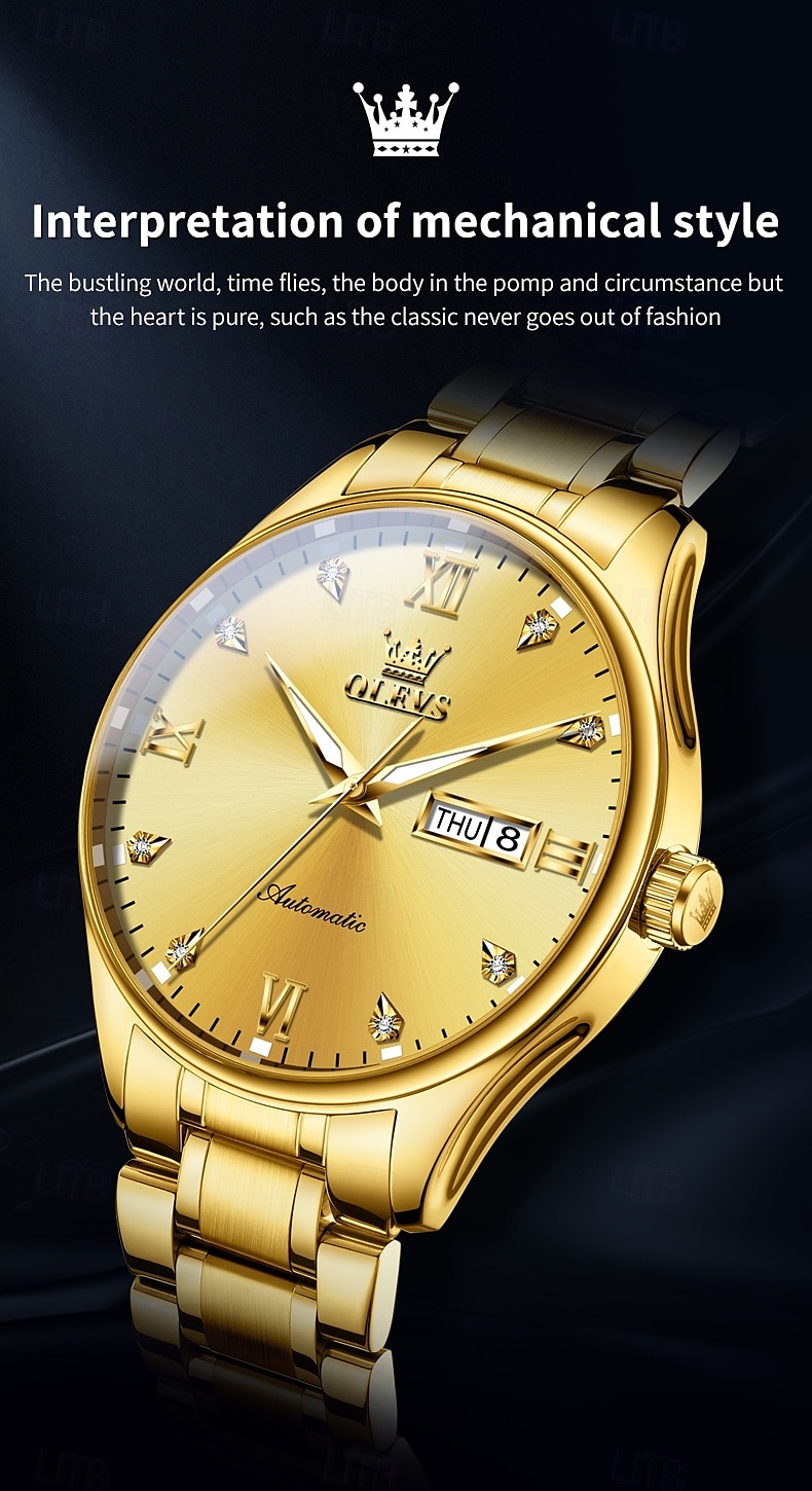 OLEVS Men's Mechanical Watch, Minimalist Fashion, Automatic Self-Winding, Luminous Date Week, Waterproof Steel Watch 2025 - $119.99 –P1
