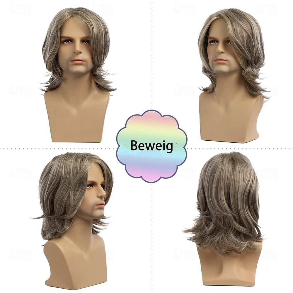 2026年 男性用ロングブロンドグレーウィッグ、ロングストレートウィッグ、耐熱性合成ヘアウィッグ、普段使い、パーティー、コスチューム、ハロウィン  コレクション – $25.99 –P2