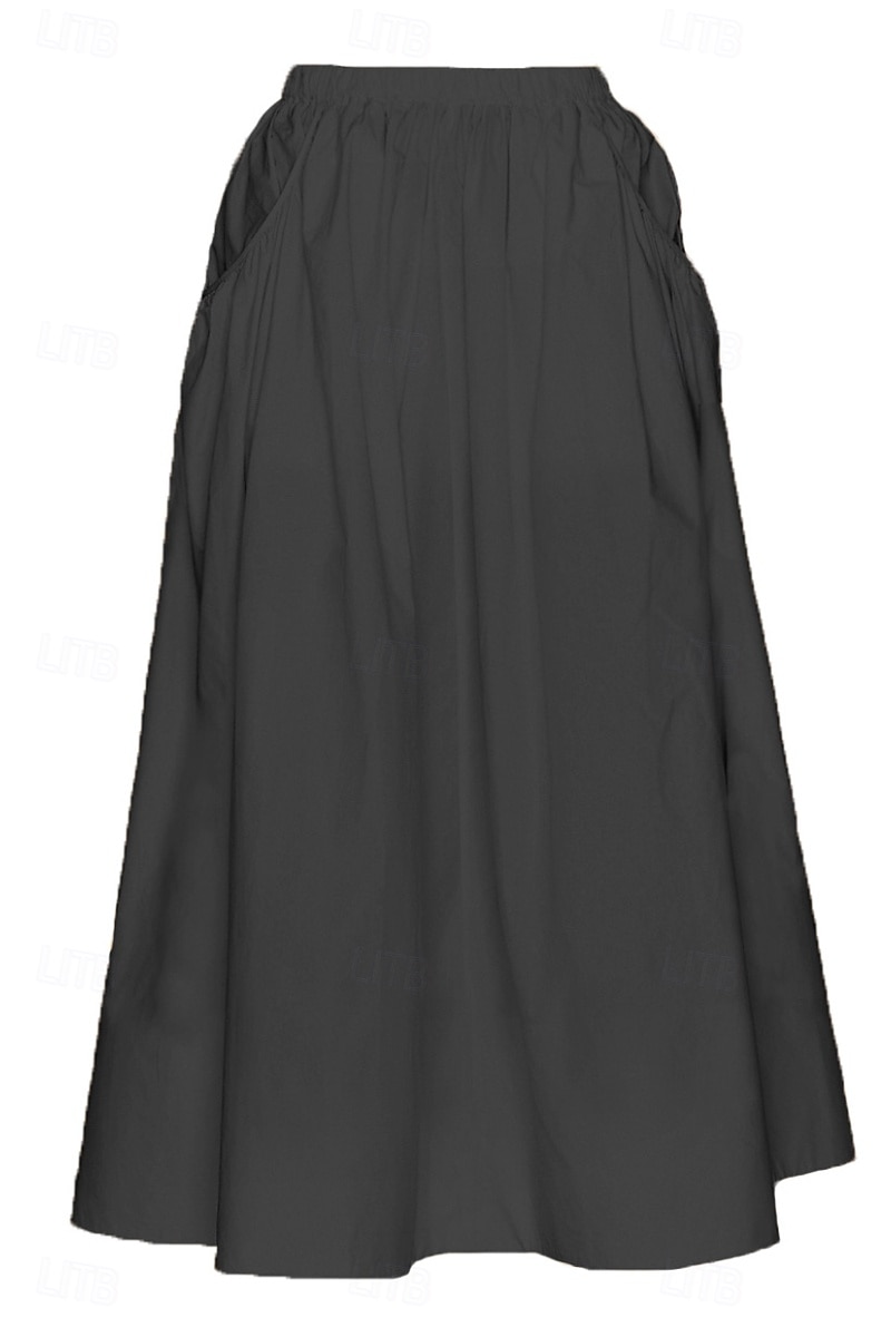 Femmes Jupe Évasé Mode Maxi Taille Basse Jupes Uni Avec Poches Micro-Élastique Vacances Rue Noir Blanche Champagne Beige Été Mélange Lin-Coton de 2025 ? $25.99 –P2