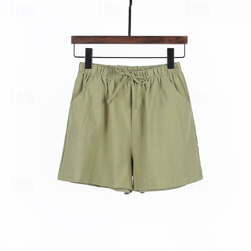 Mulheres Shorts de algodão e linho Calção Calças Roupa de rua Casual Curto Natural Tecido Bolsos Design de cordão elástico Confortável Exterior Ao ar livre Feriado Verde Floresta Ferrugem Azul de 2025 por $17.99 –P4
