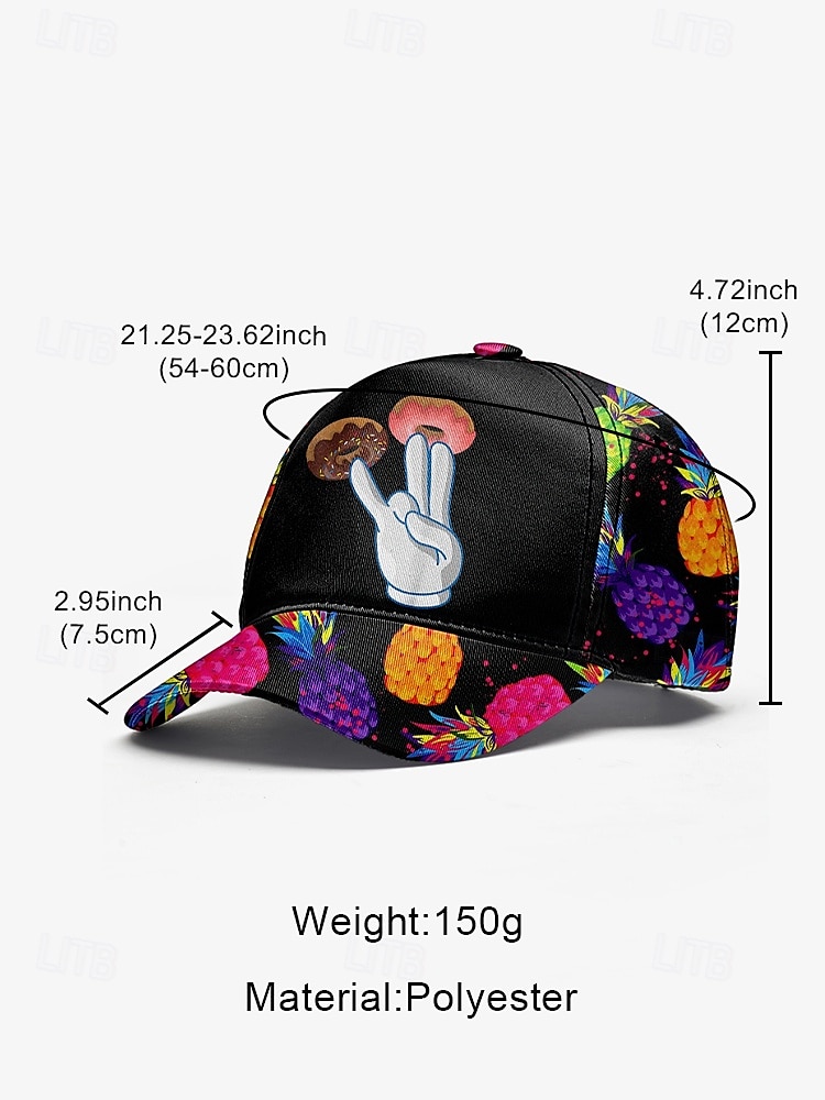 Men's Colorful Pineapple and Donut Graphic Baseball Cap - Casual, Trendy Design, Adjustable Fit, Perfect for Summer and Outdoor Activities 2025 - $14.99 –P9