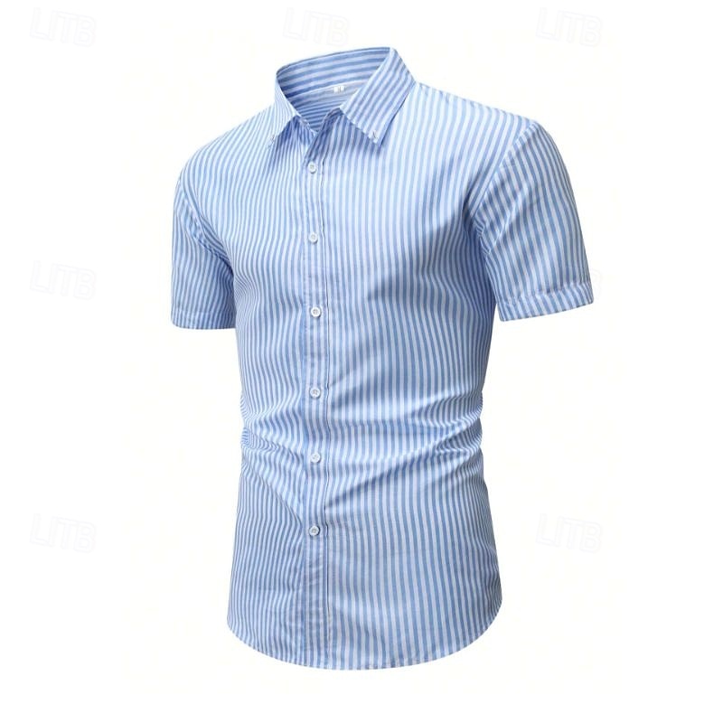 Herren Sommerhemd Freizeithemd Strandhemd Knopfhemd Himmelblau Kurzarm Streifen Revers Urlaub Hawaiianisch Button-Down Bekleidung Polyester Mode Lässig Bequem 2025 - $24.99 –P2