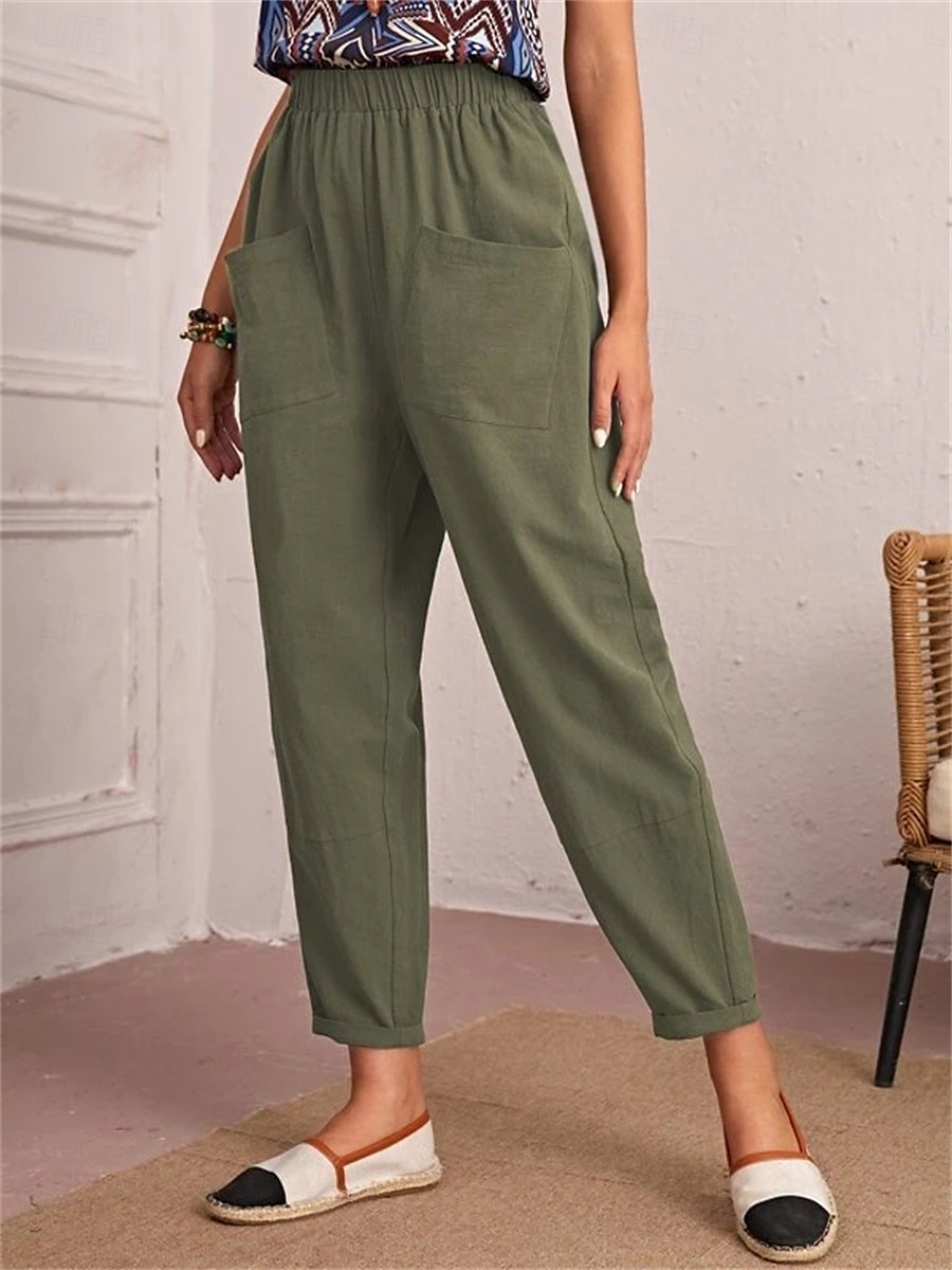 Per donna Pantaloni Affusolati Chinos Moda Streetwear Essenziale Lunghezza alla caviglia Vita media Semplice Tasca Elastico in vita Comodità All'aperto Micro-elastico Vacanza Streetwear Quotidiano del 2025 a $22.99 –P3