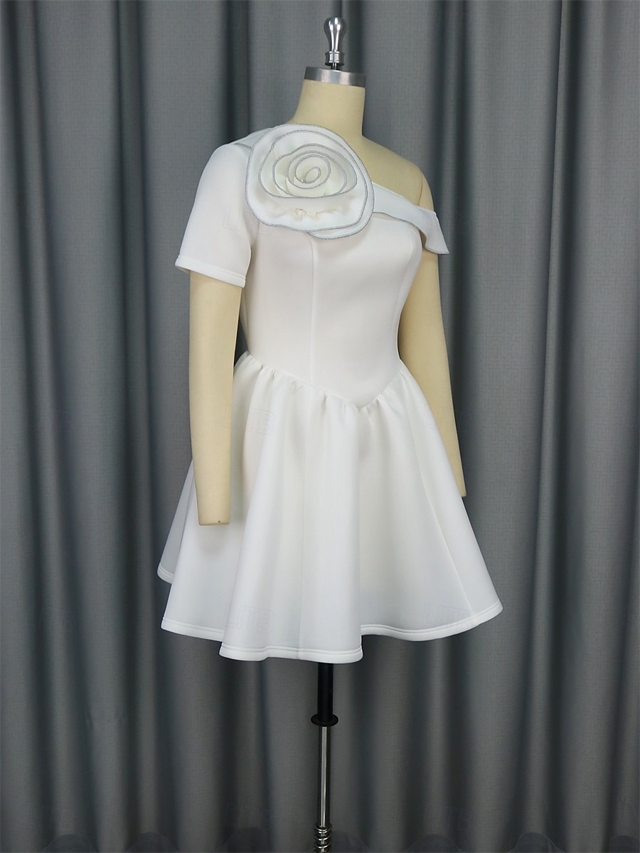 Hochzeitskleider A-Linie Ein-Schulter Kurzarm kurz mini Satin Brautkleider mit einfarbig 2025 - $119.99 –P10