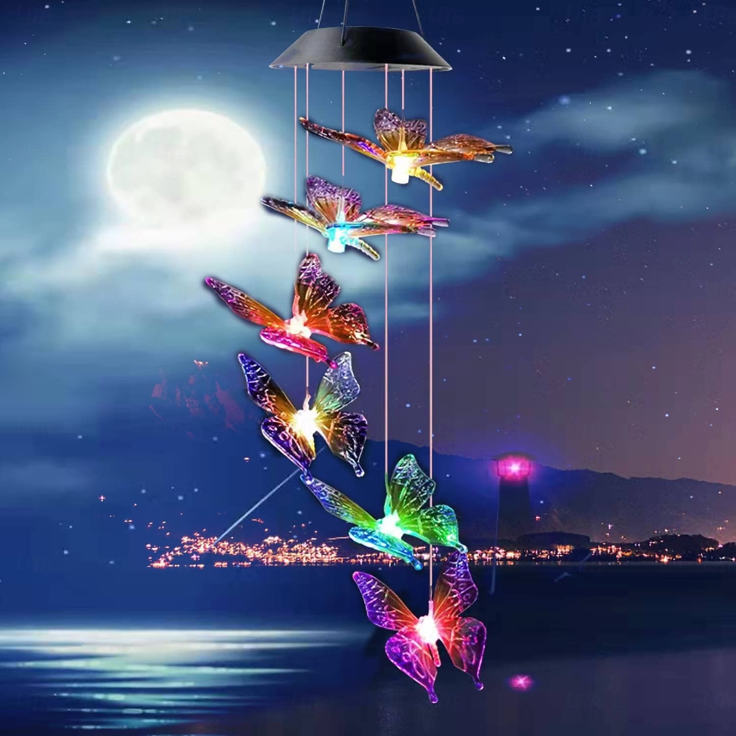 1 luz solar de carillón de viento con forma de mariposa para exteriores, ideal para patio, jardín, terraza, balcón, paisaje, decoración de ambiente. 2025 - $8.49 –P5