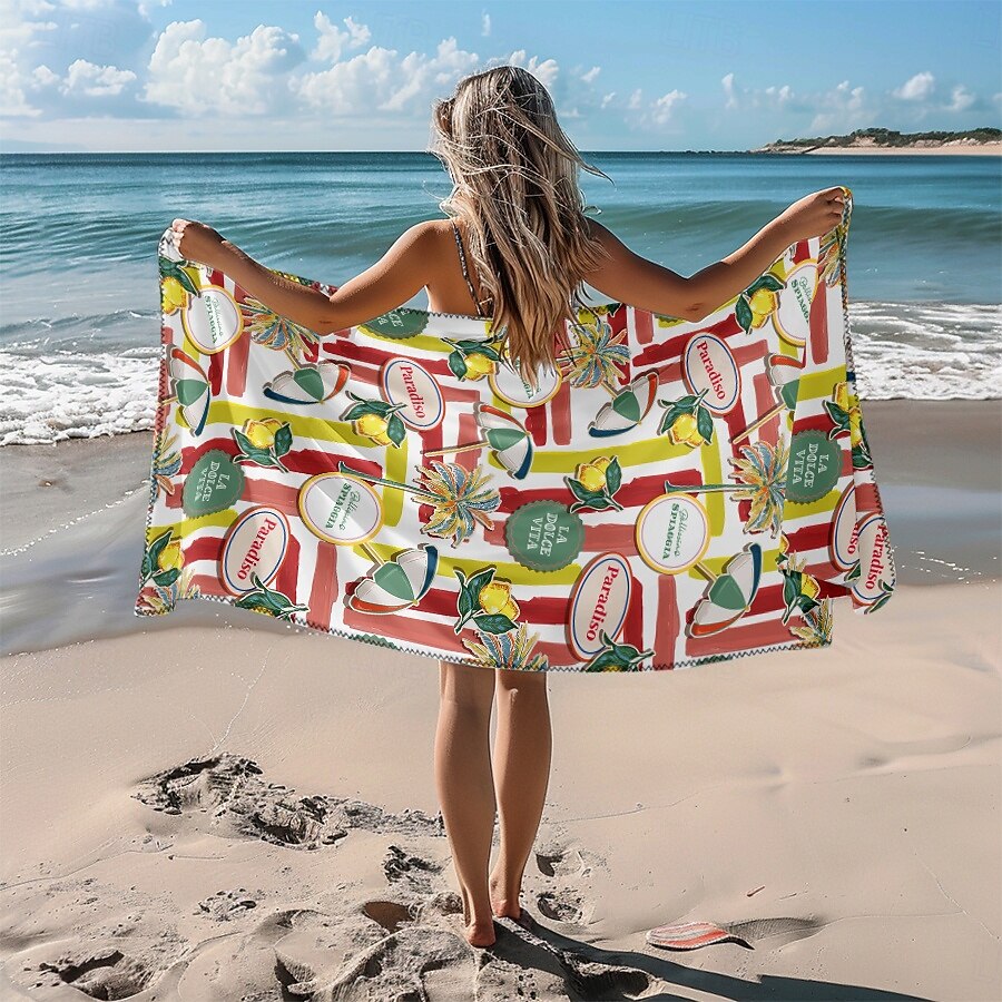 bedrucktes Strandtuch, leichte, schnelltrocknende, sandfreie Stranddecke, ideal für Reisen, Pool und den Einsatz im Freien 2025 - $10.99 –P36