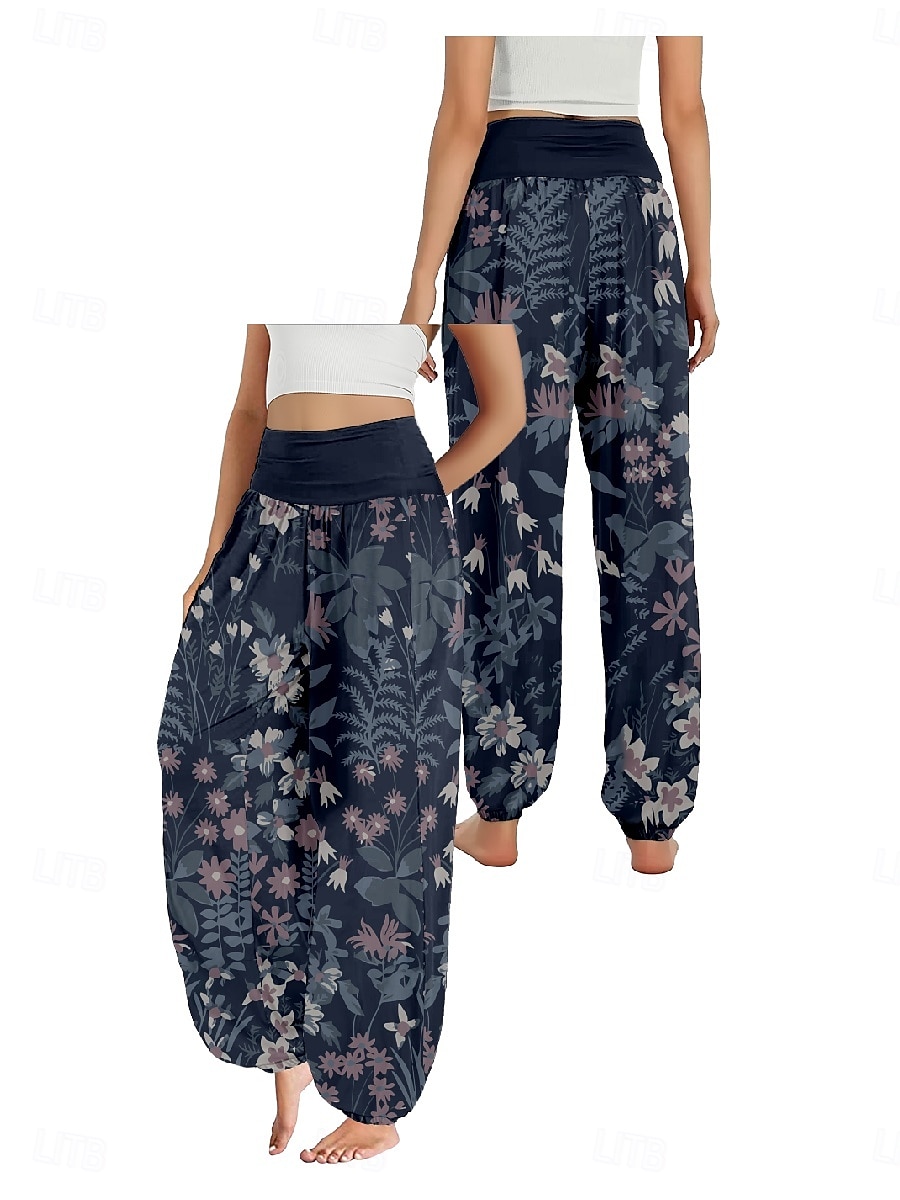 Per donna Pantaloni ispirati al lino Gamba larga Pantaloni Stile Etnico Casual Boho Lunghezza intera Vita Alta Floreale Foglia Tropicale Tasca Elastico in vita Stampa Traspirabilità Morbido del 2025 a $21.99 –P6