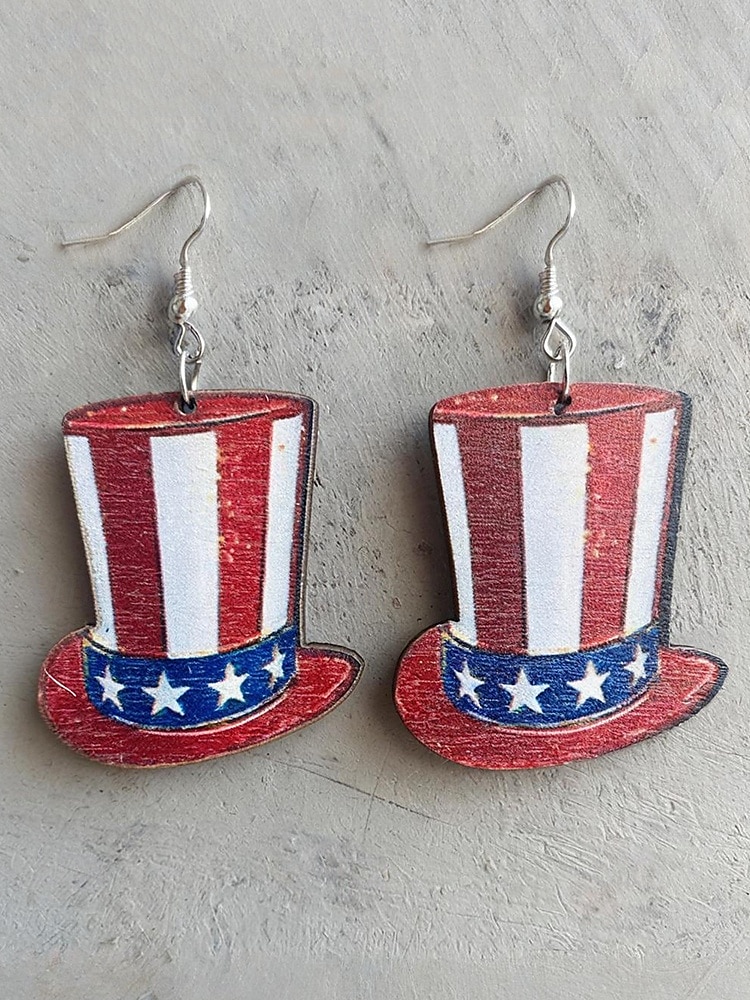 Pendientes colgantes de madera con diseño de girasol y bandera estadounidense para mujer: joyas ligeras de estilo bohemio patriótico para el Día de la Independencia, el 4 de julio, el Día de los Caídos y festivales de verano. 2025 - $7.99 –P6