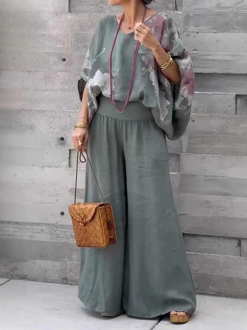 Kvinnors 2 delar mode streetwear dagligt byxor set halv ärm V-hals blommig grafisk semester avslappnad dagligt blå brun grön sommar lös passform 2025 - $37.99 –P3