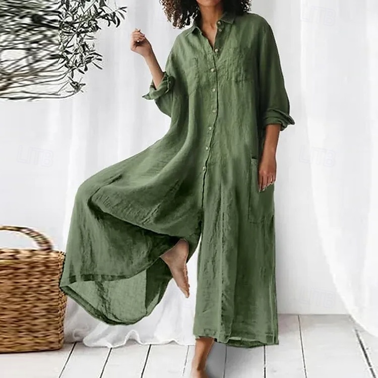 Women's Cotton Linen Jumpsuit Solid Color Active Floral Sleeveless Bootcut Vacation Street Regular Fit Black White Pink Summer 2025 - zł172.99 –P1