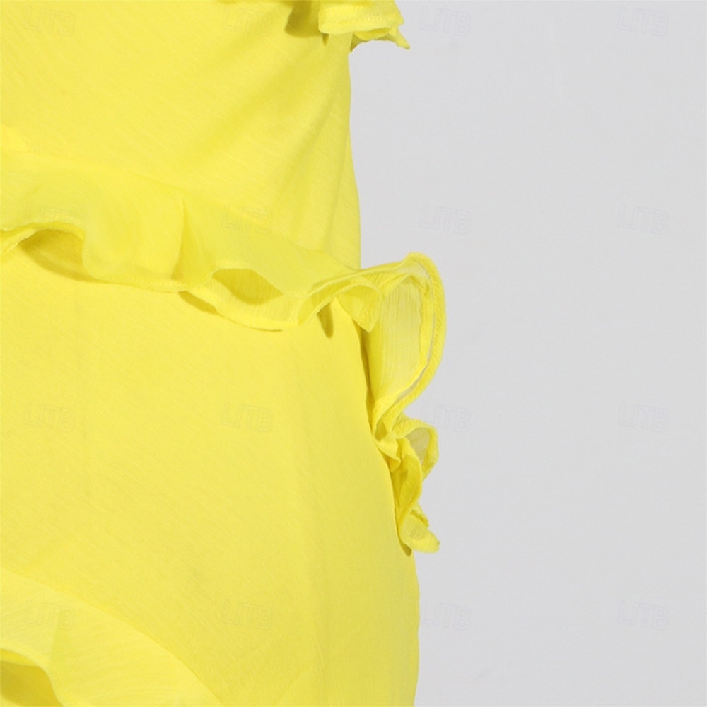 Mermaid / Trumpet Yellow Dresses Ruffle Dress Semi Formal Wedding Guest Dress Asymmetrical Sleeveless One Shoulder with Slit 2025 - $99.99 –P16