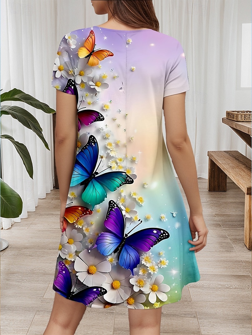 Women's Mini Dress T Shirt Dress Tee Dress A Line Dress Summer Dress Vacation Casual Daily Holiday Weekend Regular Fit Floral Graphic Animal Short Sleeve Crew Neck Light Purple Summer Spring 2025 - $23.99 –P2