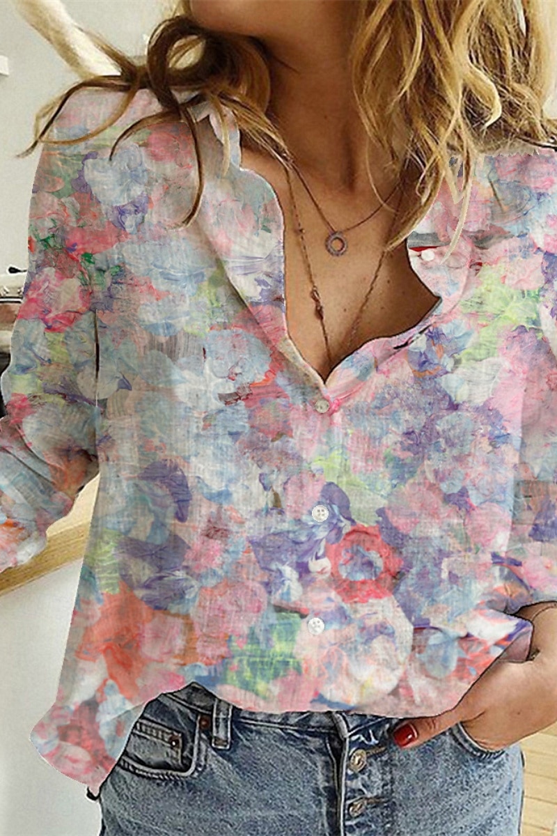 Dame Skjorte Knapp opp Bluse Blomsternål i krystall Moderne Fritid Langermet Skjortekrage Vanlige topper Daglig Ut på byen Trykt mønster Gul Lysegrønn Rosa Lilla Grønn Sommer 2025 - $30.99 –P1