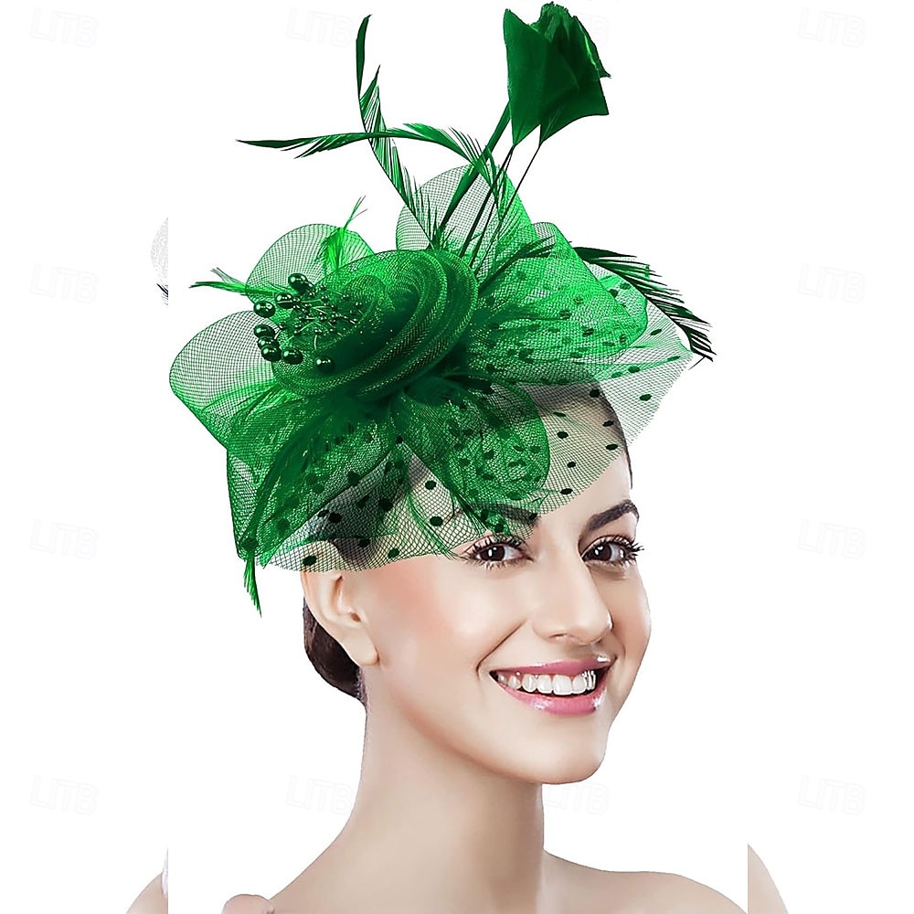 غطاء للرأس ريشة صاف قبعة فيدورا زفاف حفلة ليلية حفلة شاي سباق خيول كوكتيل عتيق لطيف مع ريش خوذة أغطية الرأس 2025 - $48.99 –P27
