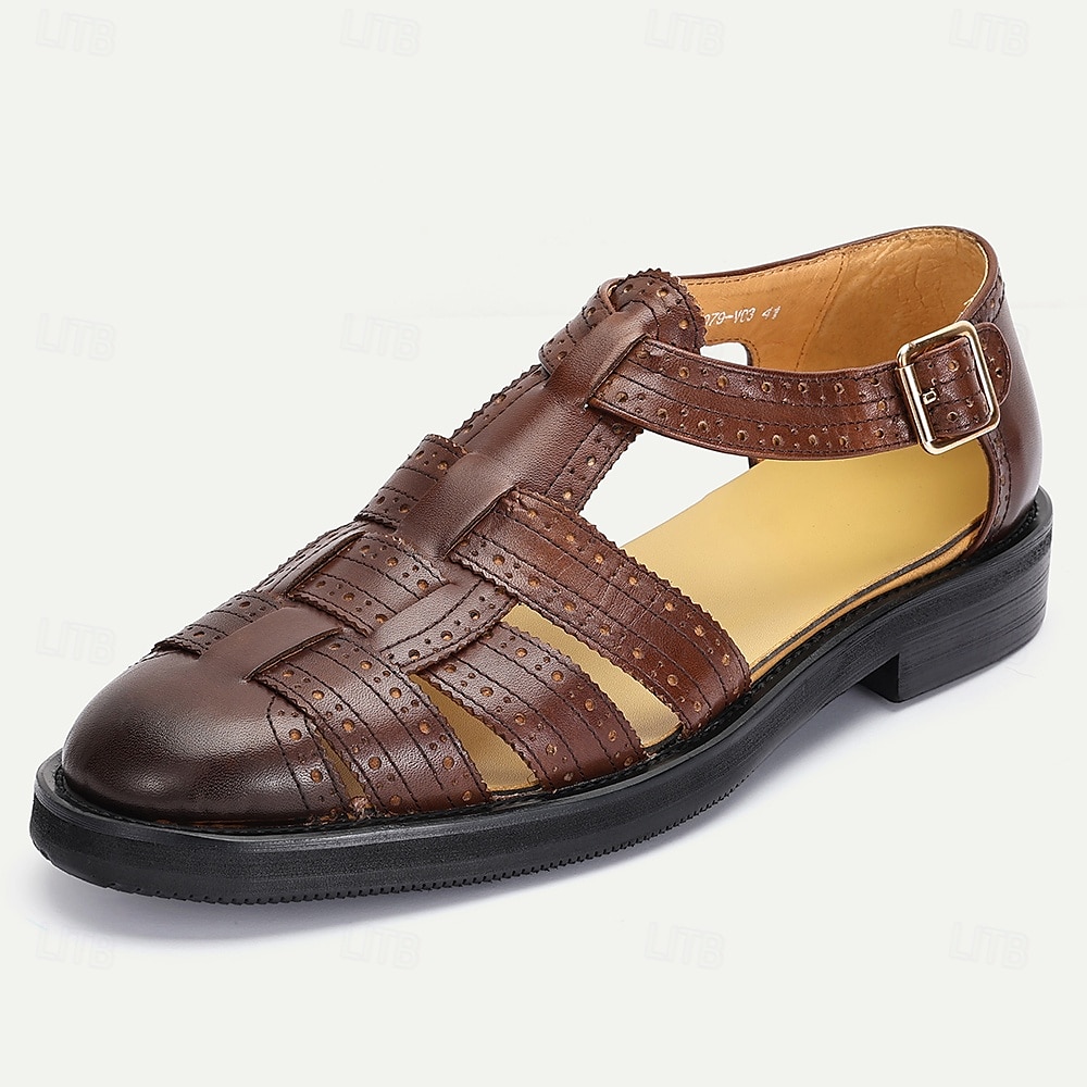 Men's Brown Genuine Leather Fisherman Sandals  Vintage Summer Dress Shoes  for Outdoor Events, Beach Weddings and Casual Gatherings 2026 - 87.99