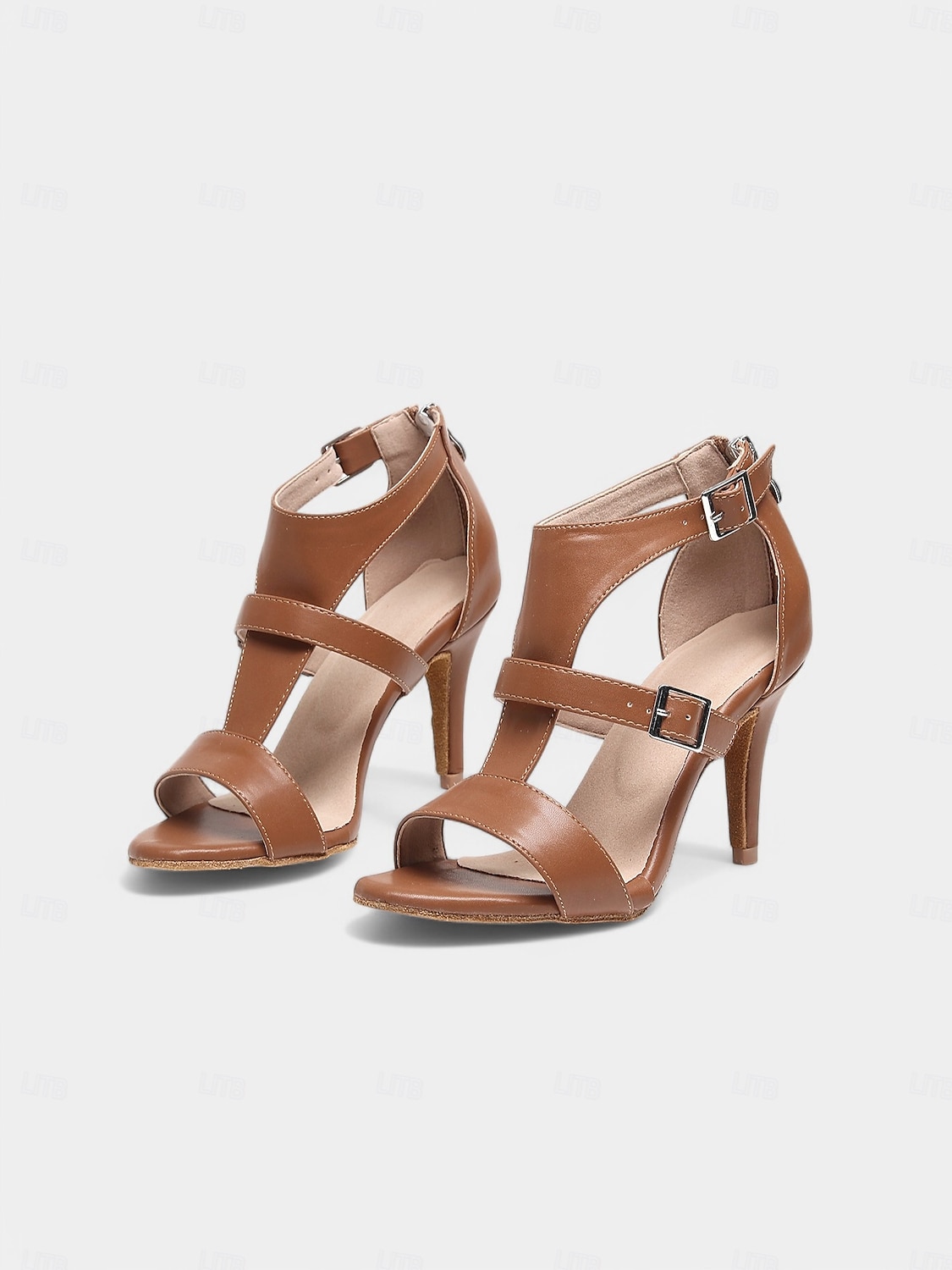 Damen-Latein-Tanzschuhe mit braunem Schnallenriemen und hohem Absatz und Wildledersohle – stilvolle offene Tango- und Gesellschaftsschuhe für Wettbewerbe und Veranstaltungen 2025 - $64.99 –P2