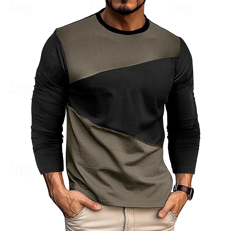 Herren T Shirt Henley Hemd T-Shirt Kurzarmshirt Langarm Rundhalsausschnitt Frühling & Herbst Einfach Mode Designer Basic Patchwork Urlaub Straße Ausgehen Armeegrün Grau Top T-Shirt für Herren 2025 - $21.99 –P1