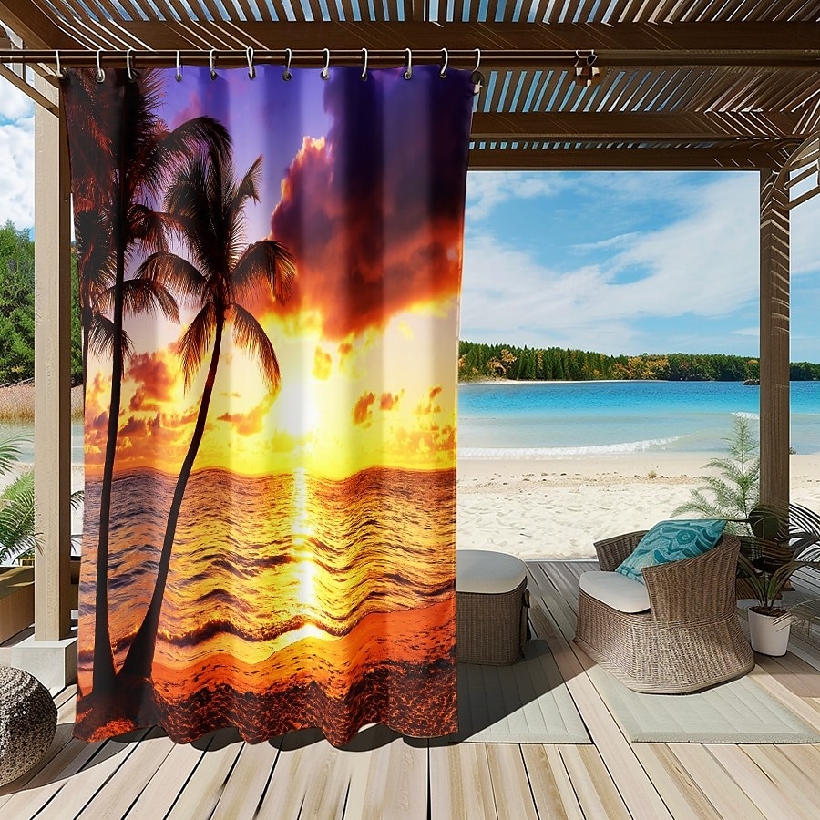 Водоотталкивающая уличная штора для приватности шторы-слайдеры для террасы перголы с люверсами 3D морской пляжный пейзаж для беседки балкона веранды вечеринки 1 панель 2026 - $39.99 –P6