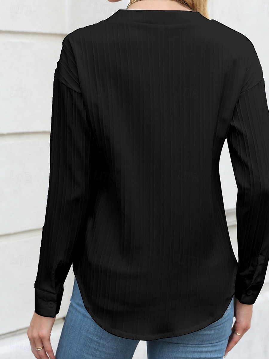 Damen Bluse Einfarbig Stilvoll Lässig Langarm V Ausschnitt Normale Oberteile Täglich Knöpfe Tasche Schwarz Weiß Braun Aprikose Sommer Frühling 2025 - $17.99 –P6