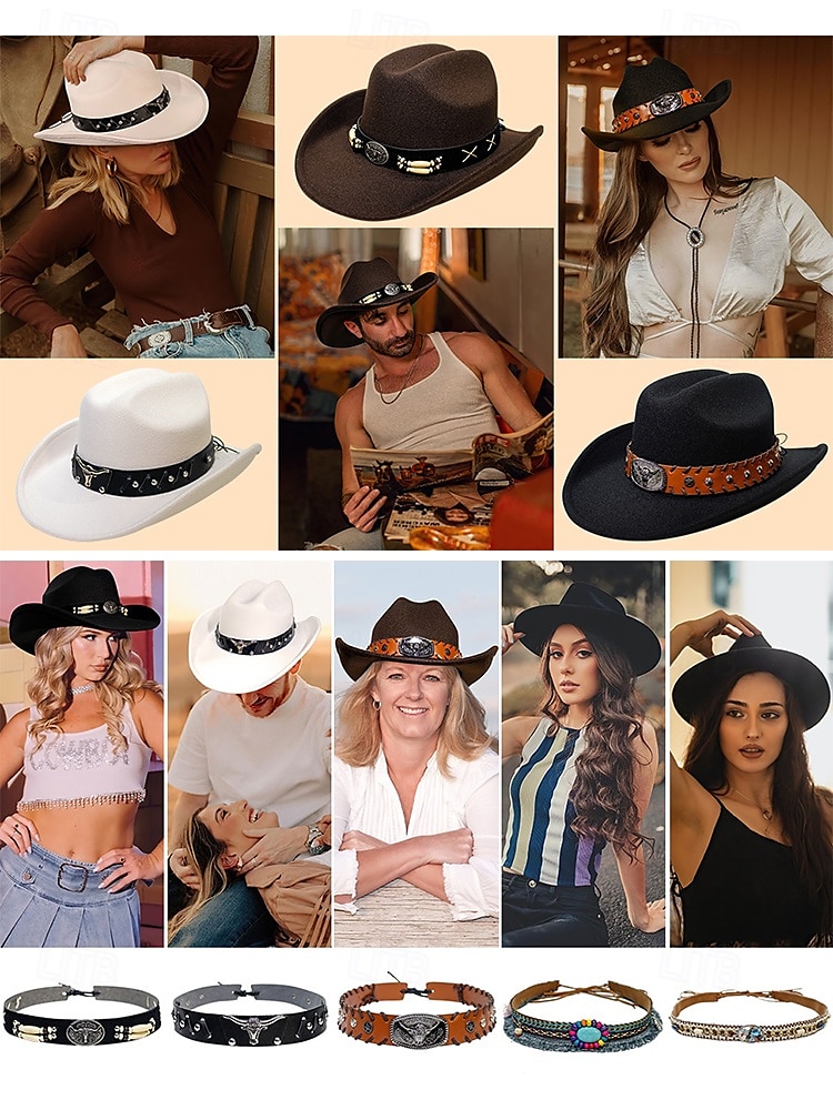 västerländsk hattdekorationsband - kohuvud, läder- och fjäderdekoration för cowboy- och cowgirlstil, perfekt för festivaler, rodeos och utomhusevenemang 2025 - $9.99 –P2