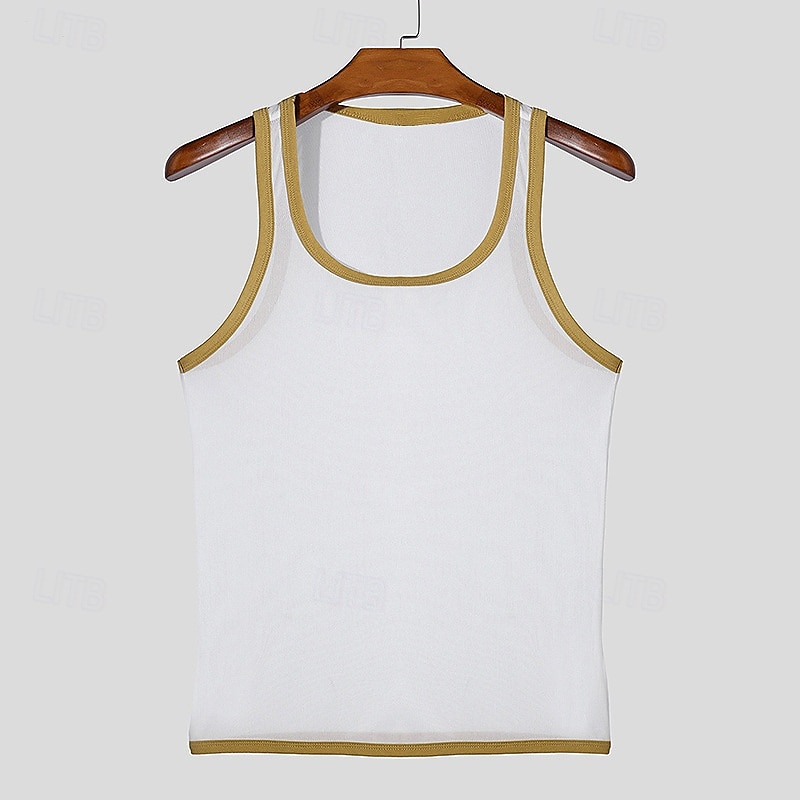 Herren Tank Top Weste Unterhemd Ärmelloses Shirt Ärmellos Rundhalsausschnitt Sommer Einfach Mode Designer Basic Netz Urlaub Straße Ausgehen Schwarz Weiß Top T-Shirt für Herren 2026 - $16.99 –P4