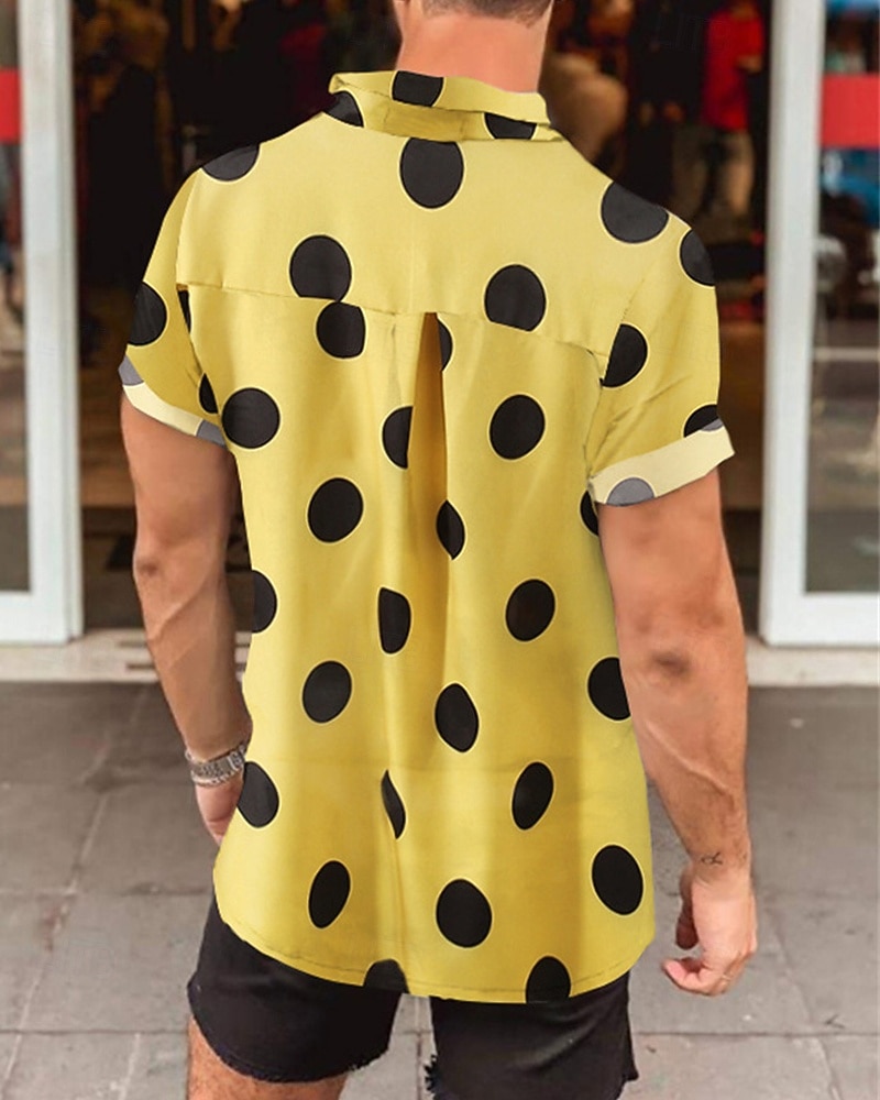 Men's Shirt Summer Shirt Casual Shirt Beach Shirt Button Up Shirt Black White Yellow Short Sleeve Polka Dot Lapel Vacation Hawaiian Clothing Apparel Polyester Fashion Casual Comfortable 2026 - $23.99 –P7