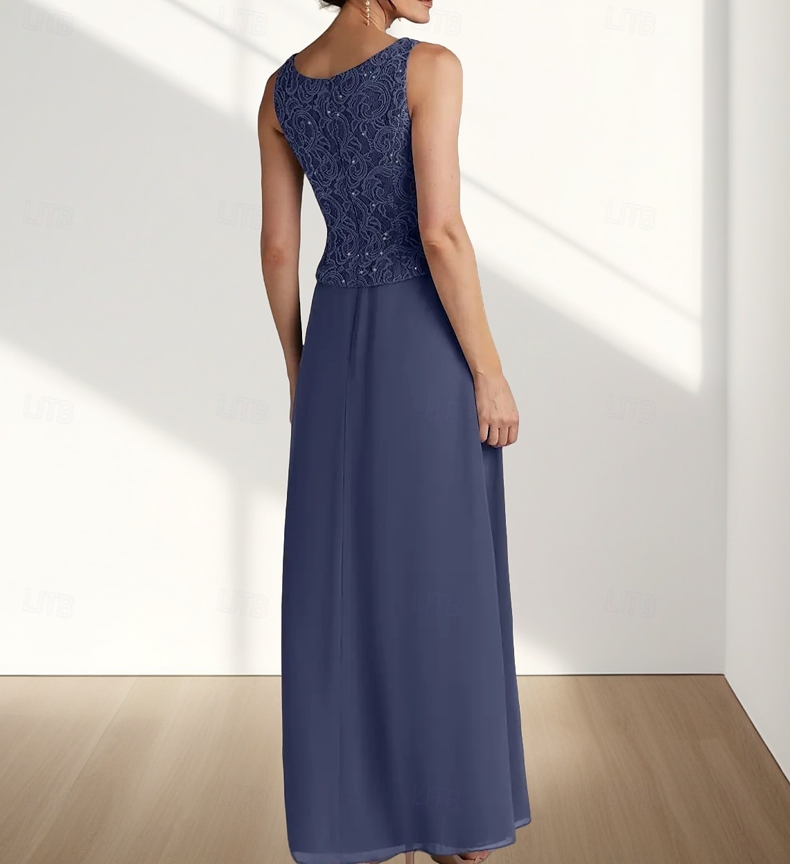 Due Pezzi Linea ad A Abito da cerimonia per signora Ospite di nozze Elegante Collo quadrato Lunghezza al pavimento Chiffon Pizzo Manica 3/4 con Pizzo 2025 del 2025 a $188.99 –P6