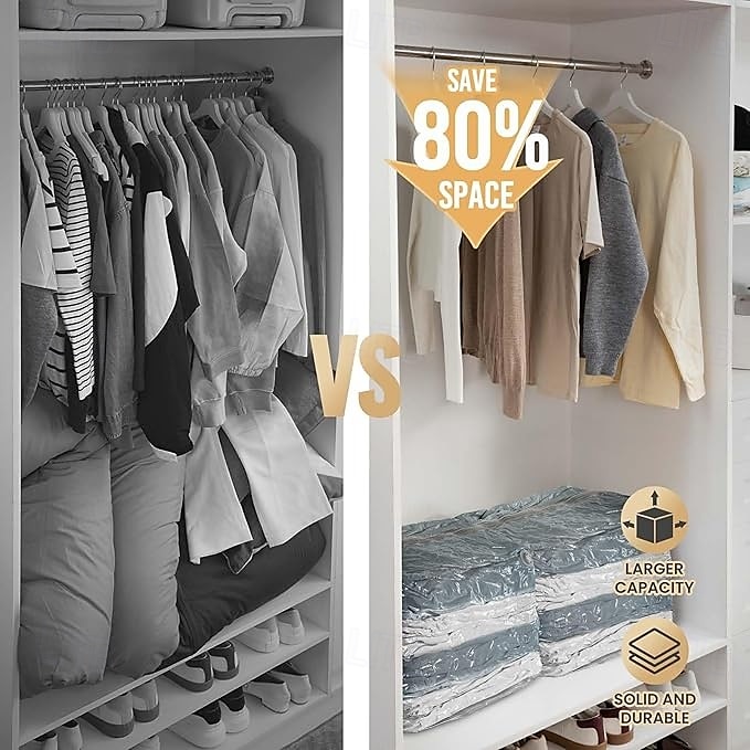 Bolsas de almacenamiento al vacío, paquete de 4, bolsas grandes de sellado al vacío en forma de cubo jumbo para ropa de cama, edredones, mantas, ropa, ahorro de espacio en el armario, transparentes 2025 - $23.99 –P6