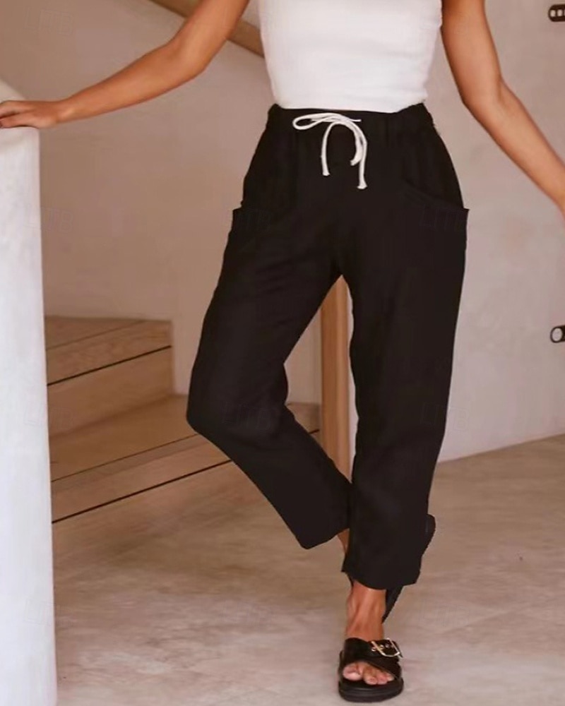 Per donna Pantaloni in cotone e lino Pantaloni Eleganti Moda Streetwear Lunghezza intera Naturale Semplice Tasca Design con Coulisse Elastica All'aperto Confortevole Vacanza Uscire Ruggine Blu cielo del 2025 a $22.99 –P6