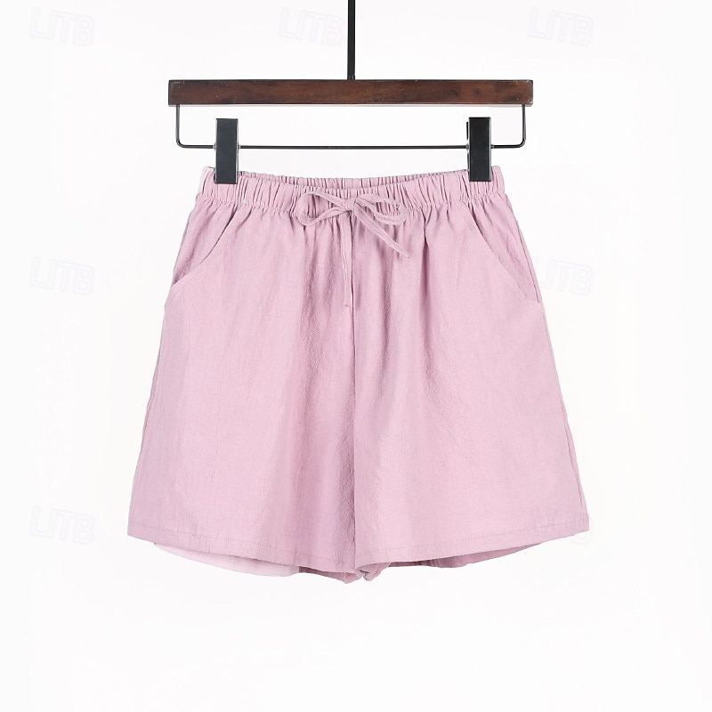 Mulheres Shorts de algodão e linho Calção Calças Roupa de rua Casual Curto Natural Tecido Bolsos Design de cordão elástico Confortável Exterior Ao ar livre Feriado Verde Floresta Ferrugem Azul de 2025 por $17.99 –P14
