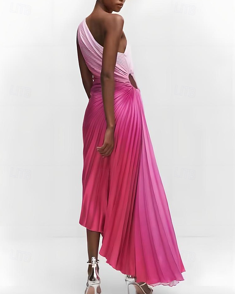 Robe de cocktail asymétrique fuchsia robe élégante semi-formelle mariage longueur thé satin avec plis robe d'invitée de mariage de 2025 ? $149.99 –P2