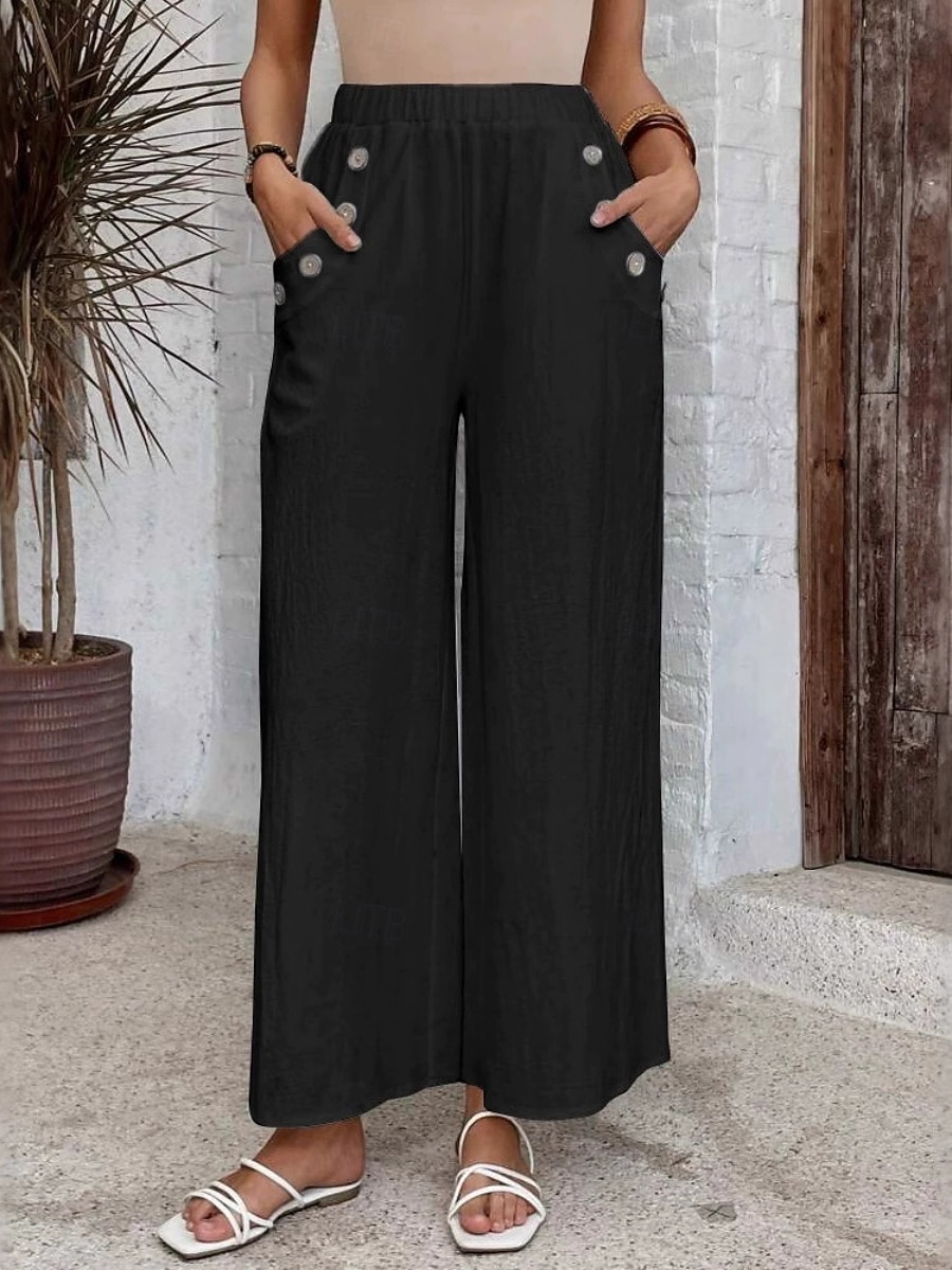 Mujer Perneras anchas Chinos Corte Recto Vacaciones Moda Ropa de calle Longitud total Alta cintura Plano Bolsillo Cintura elástica Confortable Suave Cómodo Microelástico Exterior Vacaciones Calle 2026 - $26.99 –P3