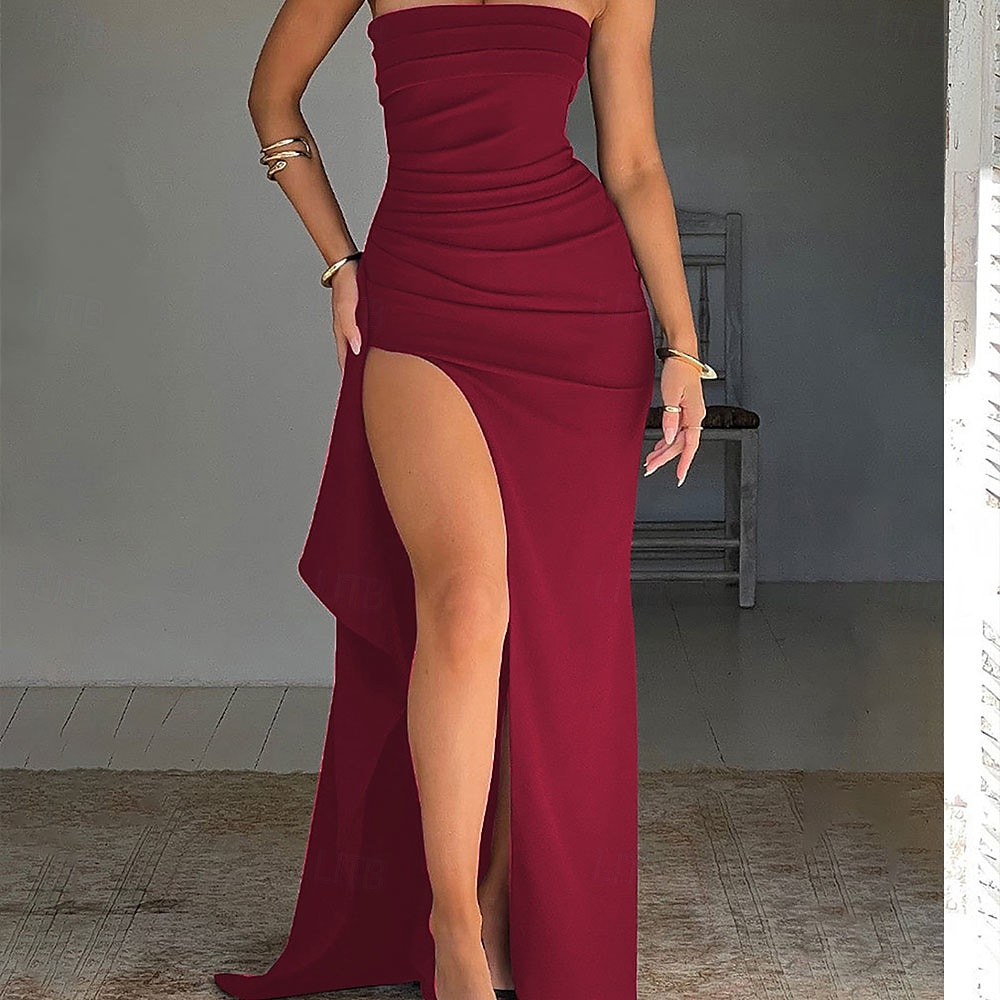 Marlene trubkové párty šaty elegantní šaty svatební svatební hosté podlahová délka bez rukávů bez ramínek polyester bez zad s rozparkem 2025 - $99.99 –P12