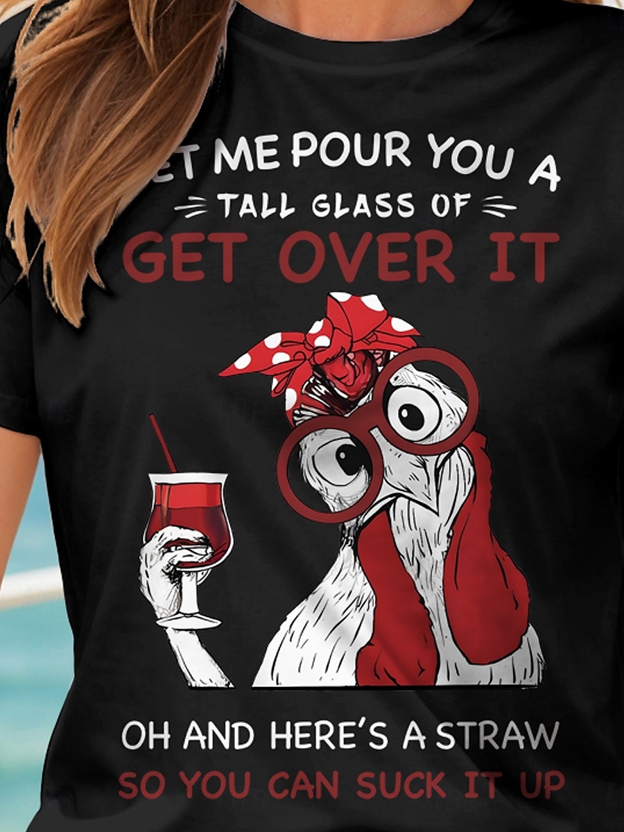 Pentru femei Tricou Cămașă din bumbac Grafic Cocoș Scrisă Epocă Stilat Clasic Manșon scurt Stil Nautic Rotund Topuri obișnuite Zilnic Imprimeu Negru Alb Gri Vară Primăvară 2025 - $19.99 –P3