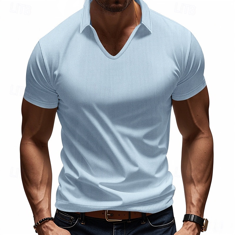 Per uomo Maglia da golf Polo Piqué Affari Casuale Bavero Manica Corta Moda Essenziale Tinta unica Testurizzato Bottoni Estate Primavera & Autunno Vestibilità regolare Marrone Scuro Bianco Grigio del 2025 a €16.99 –P11