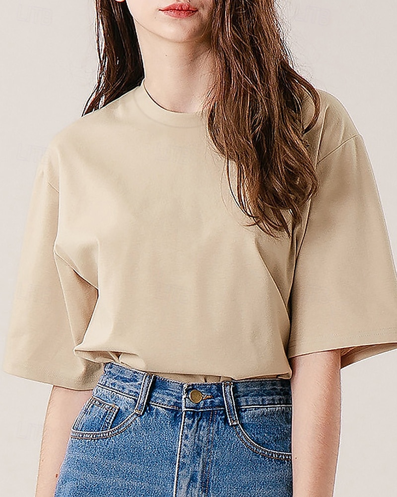 Femmes Chemise en lin Chemisier Uni Occasionnel Manche Courte Col ras du cou Hauts Réguliers Quotidien Fête Sortir Noir Jaune Rose Claire Abricot Été de 2025 ? $30.99 –P1